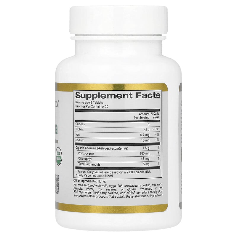 California Gold Nutrition Organic Spirulina USDA Organic 500 mg 60 Tablets