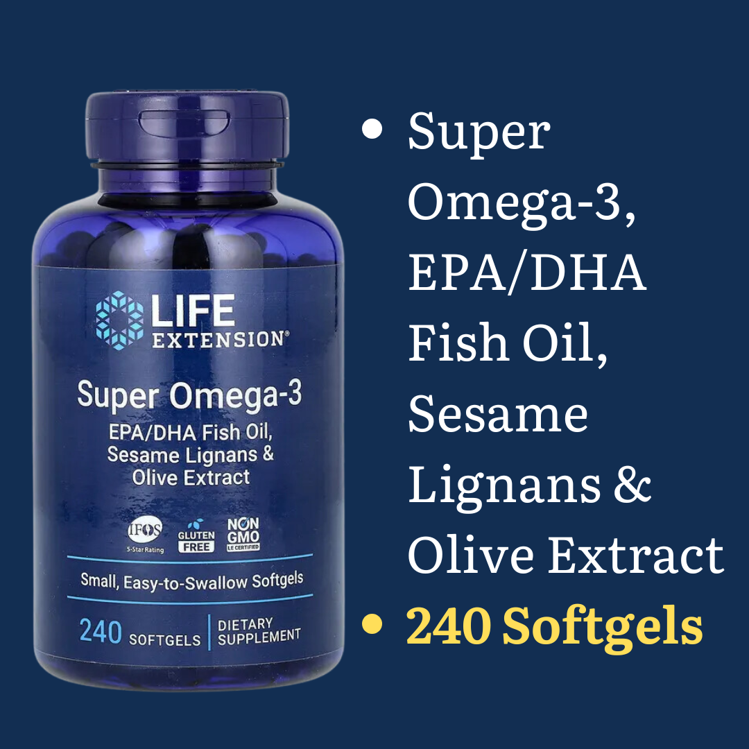 Life Extension Super Omega-3 EPA / DHA Fish Oil Sesame Lignans & Olive Extract – 60 & 240 Softgels