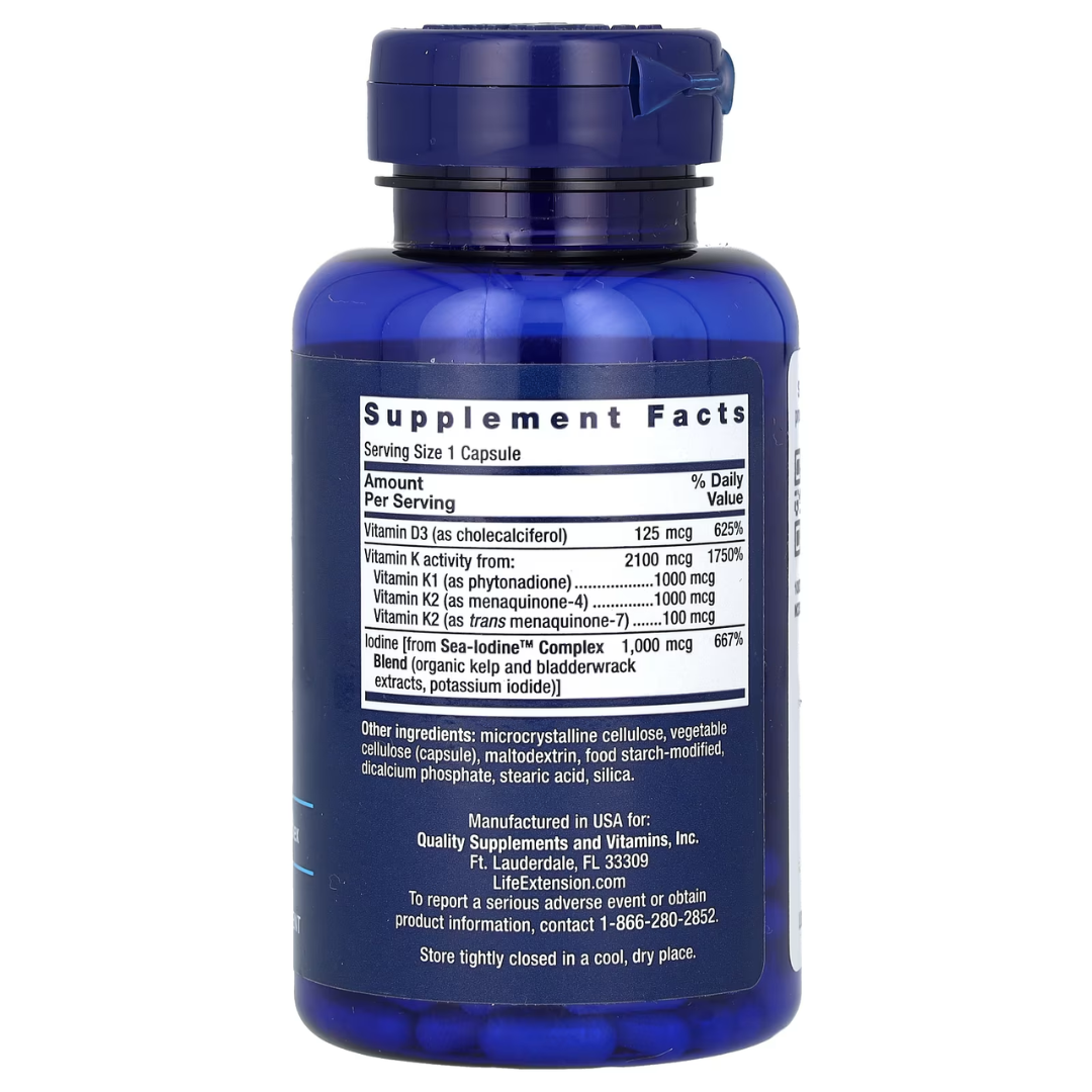 Life Extension Vitamins D & K with Sea - Iodine 60 Caps / Low Dose Vitamin K2 MK - 7 45mcg 90 Sgels