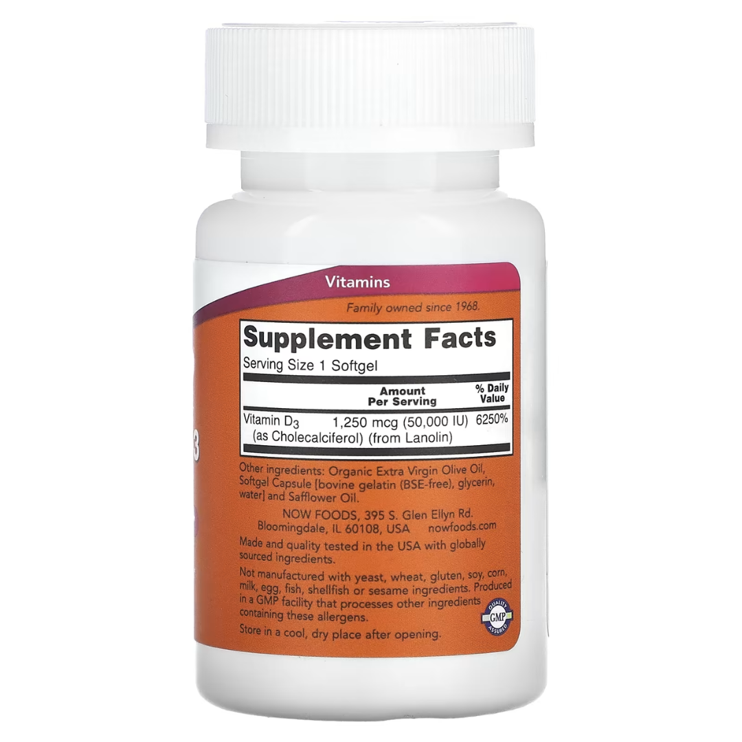 NOW Foods Vitamin D-3 400 1000 2000 5000 10000 50000 IU – Bone & Immune Support Softgels 30s to 240s