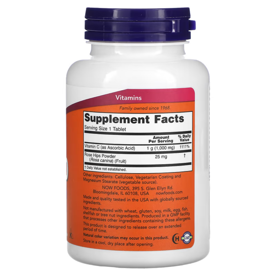 Now Foods C-1000 C-500 Calcium Ascorbate-C Ascorbic Acid Vitamin C Buffered Rose Hips 250 / 100 Tablets 250 Capsules