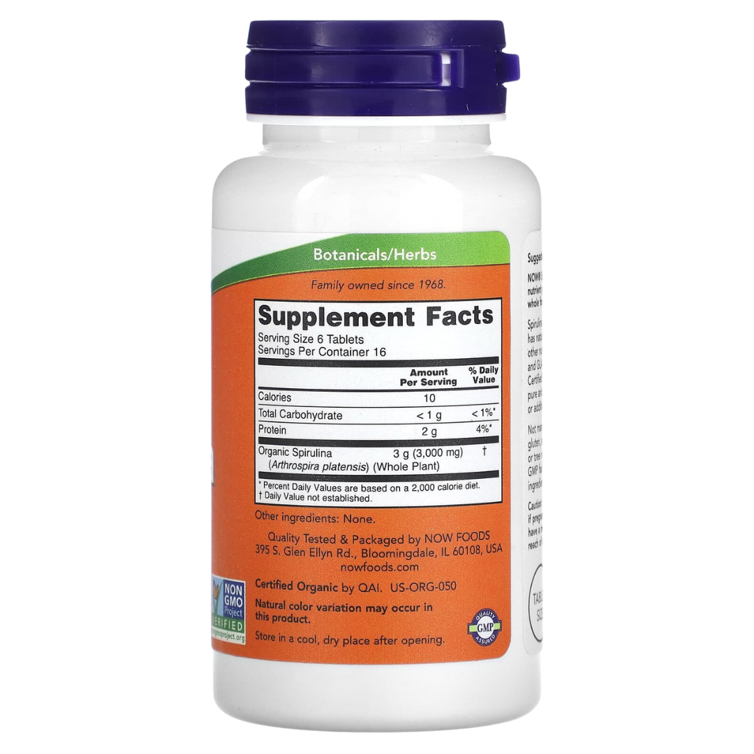 NOW Foods Organic Spirulina 500mg 100/200 Tablets & Organic Spirulina 1000 mg 120/240 Tablets