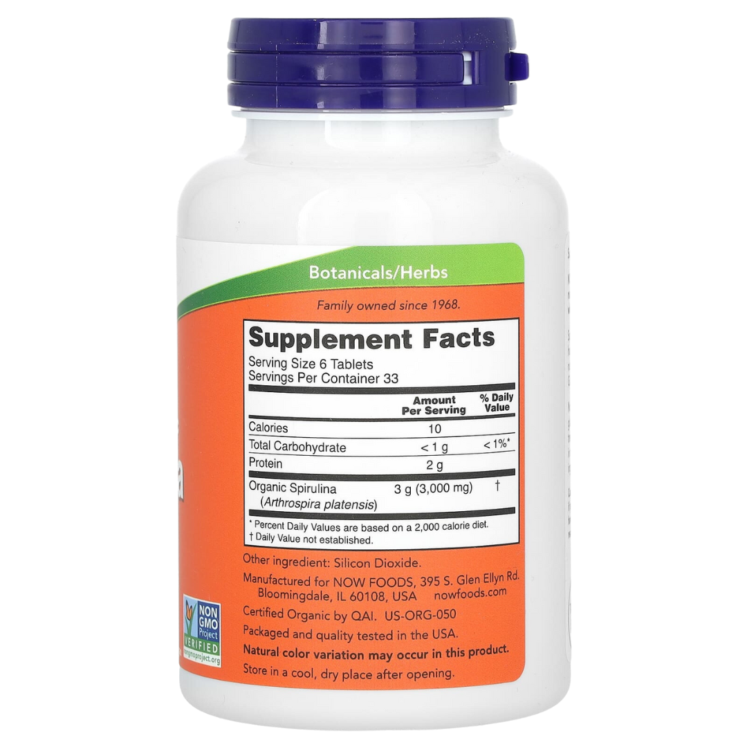 NOW Foods Organic Spirulina 500mg 100/200 Tablets & Organic Spirulina 1000 mg 120/240 Tablets