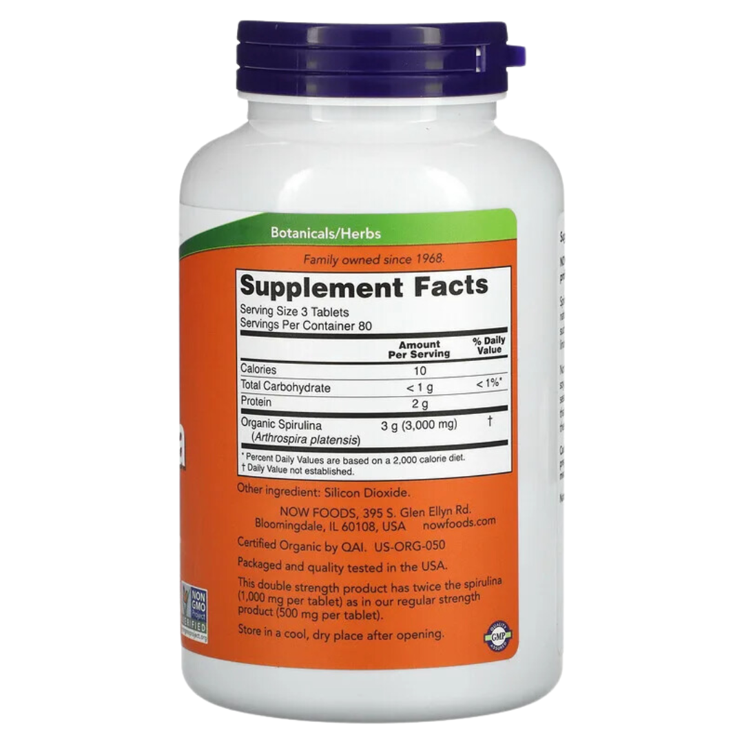 NOW Foods Organic Spirulina 500mg 100/200 Tablets & Organic Spirulina 1000 mg 120/240 Tablets