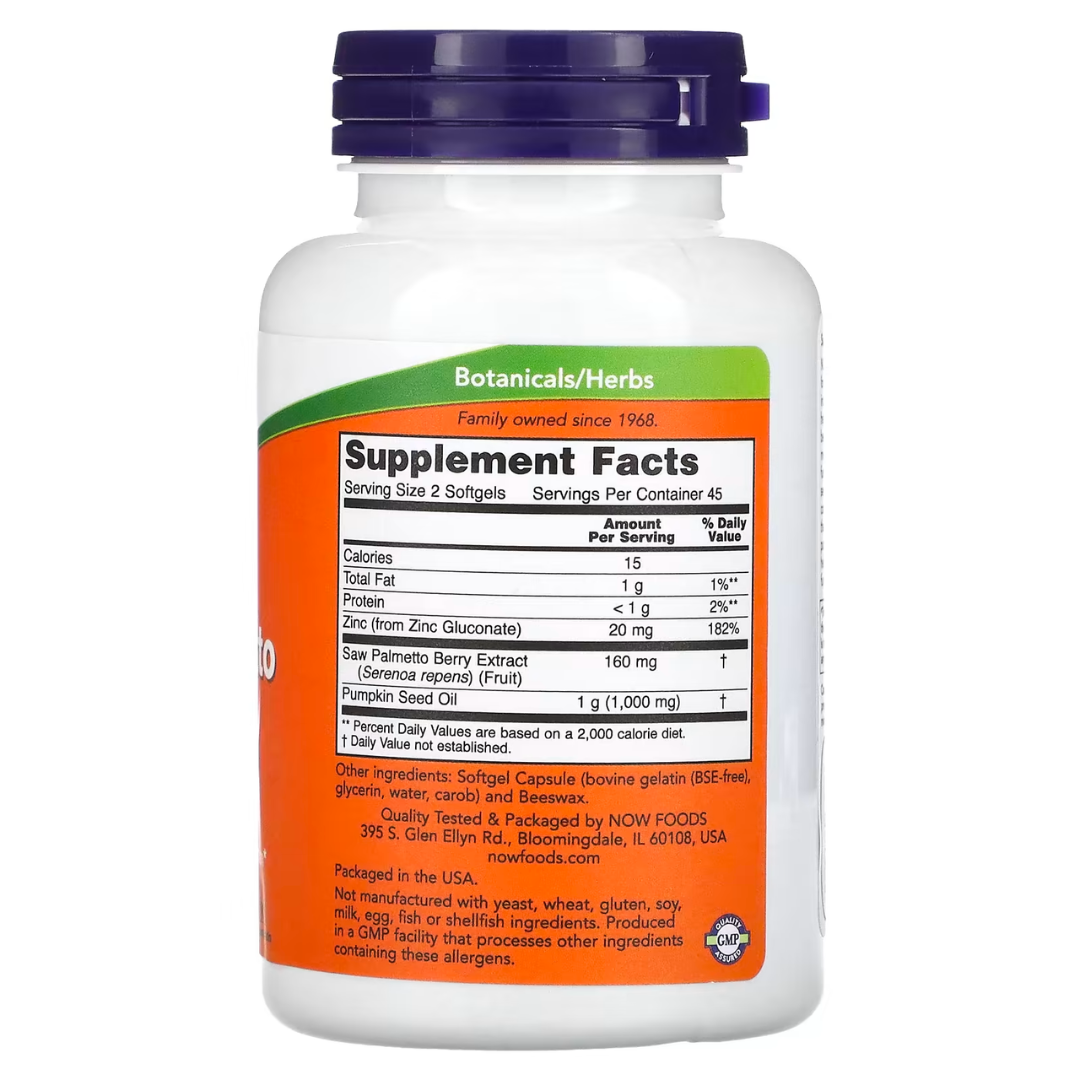 NOW Foods Saw Palmetto Extract / Clinical Strength Prostate Men's Health 550 mg 320 mg 90/250 Veggie Softgels / Prostate Support 90 Softgels