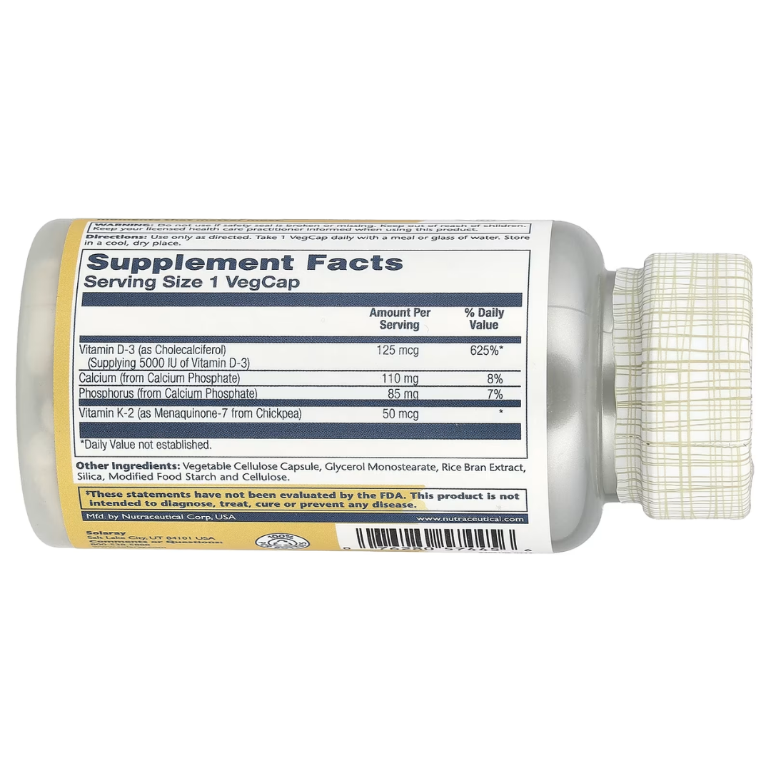 Solaray Vitamin D3 + K2 120 / 60 Veg Caps