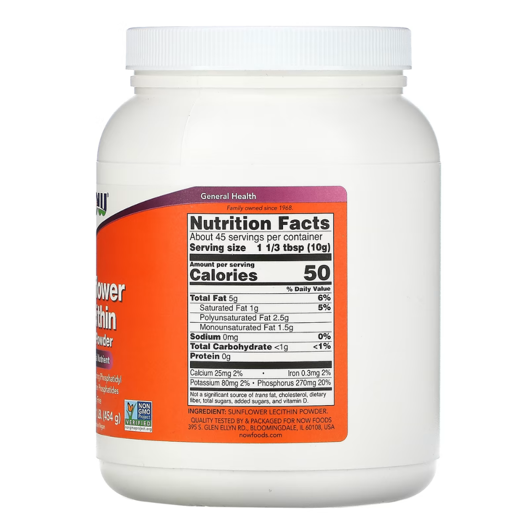 NOW Foods Sunflower Lecithin Pure Powder 1 lb 454 g / 1200 mg 200 Softgels