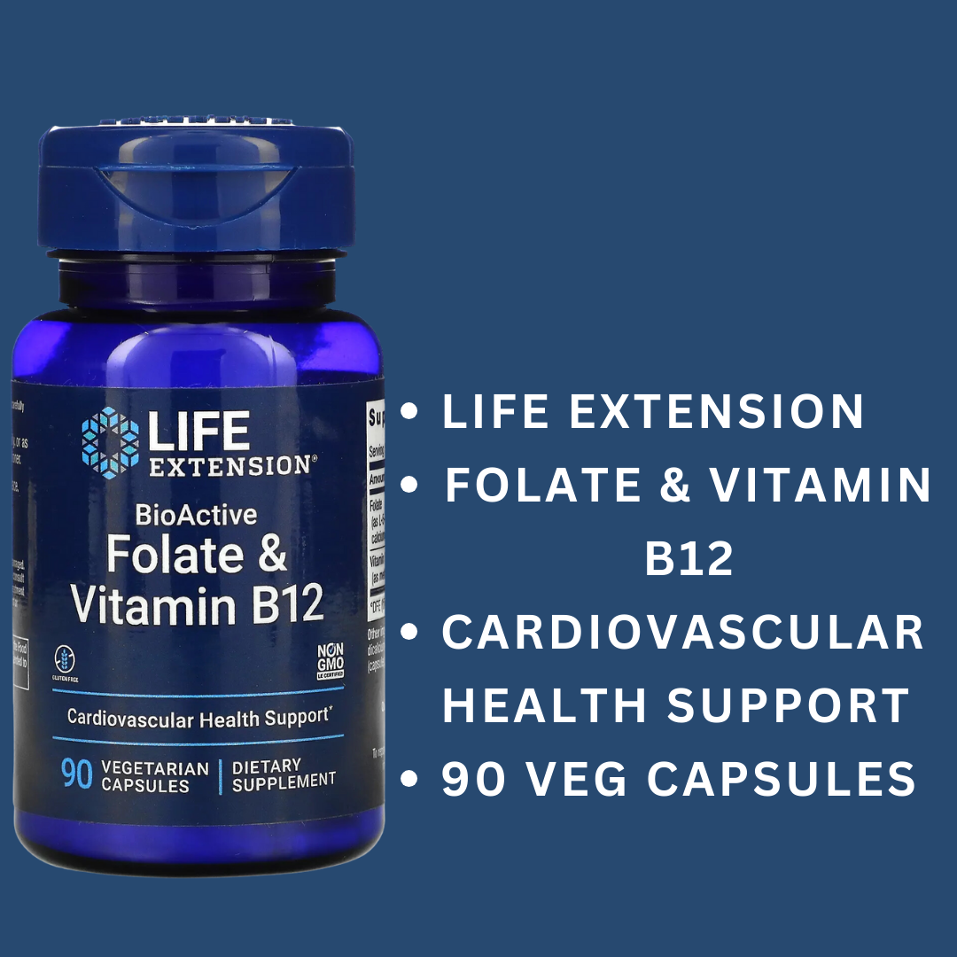 Life Extension BioActive B6 B12 Complete B-Complex B3 Niacin No Flush BioActive Folate & Vitamin B12 60/90 Vegetarian Capsules