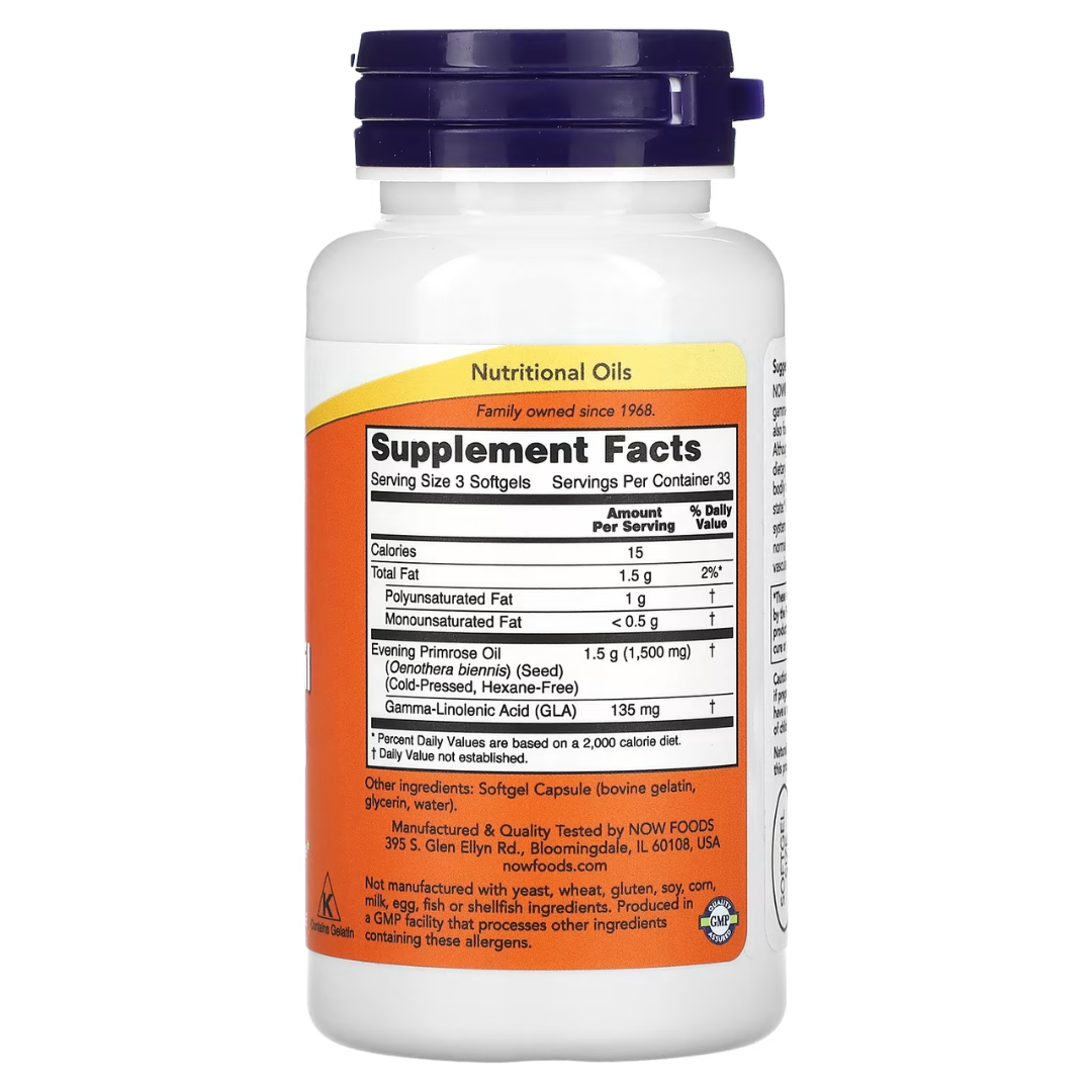NOW Foods Evening Primrose Oil 500mg & 1300mg | 100–250 Softgels | Women's Health & Skin Support