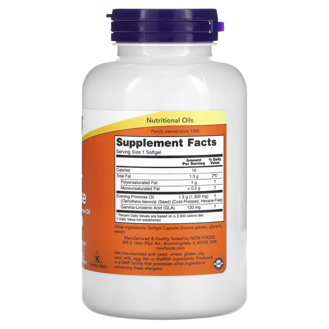 NOW Foods Evening Primrose Oil 500mg & 1300mg | 100–250 Softgels | Women's Health & Skin Support