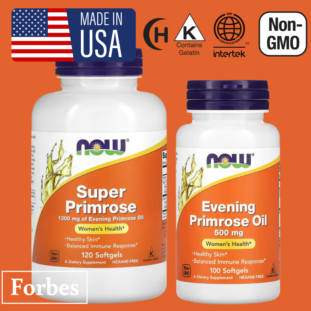NOW Foods Evening Primrose Oil 500mg & 1300mg | 100–250 Softgels | Women's Health & Skin Support