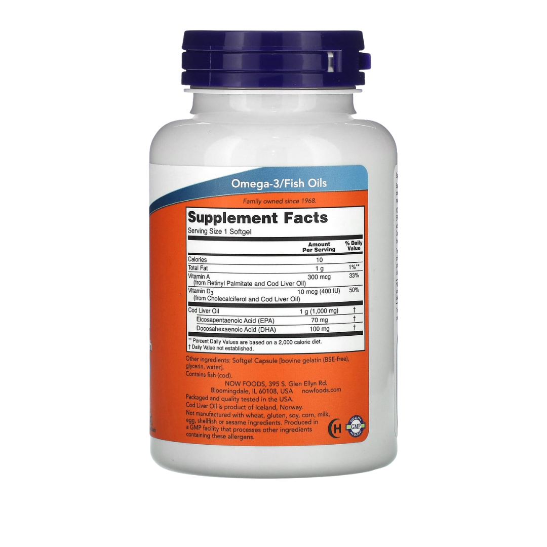 NOW Foods Cod Liver Oil 1,000 mg 90 / 180 Soft gels
