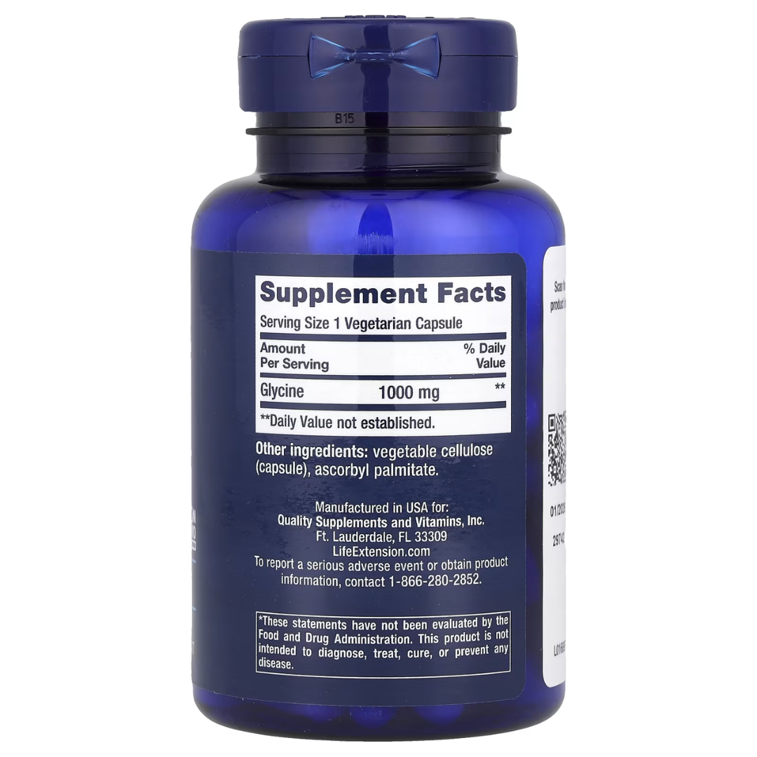 Life Extension Glycine 1000 mg 100 Veg Capsules Supports Sleep Cognitive Function Nervous System