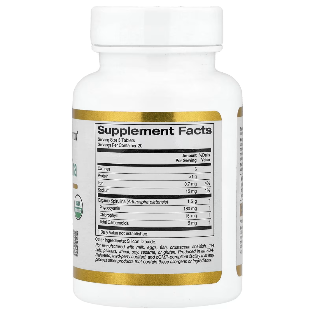California Gold Nutrition Organic Spirulina with Phycocyanin and Chlorophyll 60 Tablets