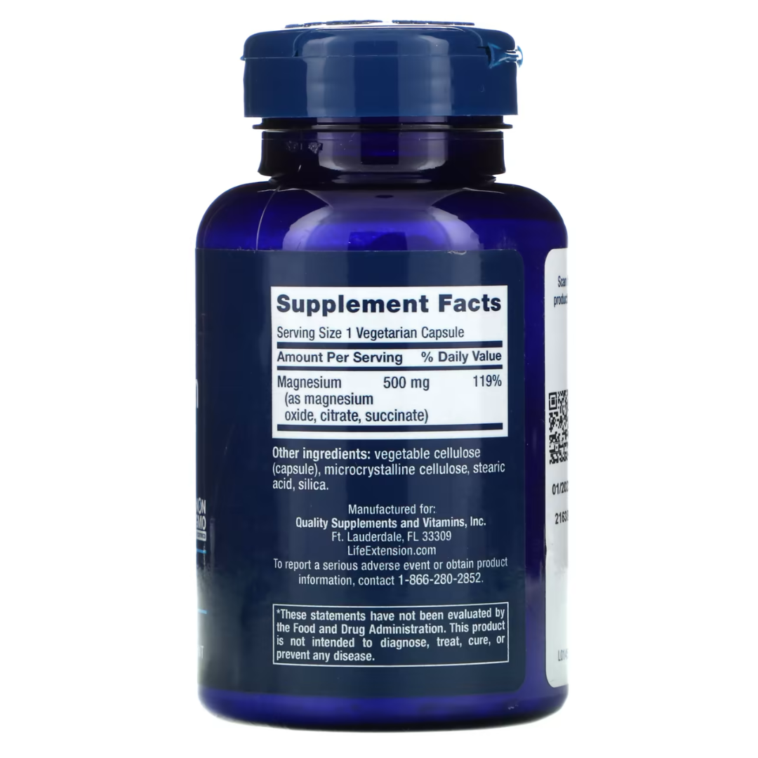 Life Extension Magnesium Caps 500 mg 100 Veg Capsules Supports Bone Muscle Nerve Health