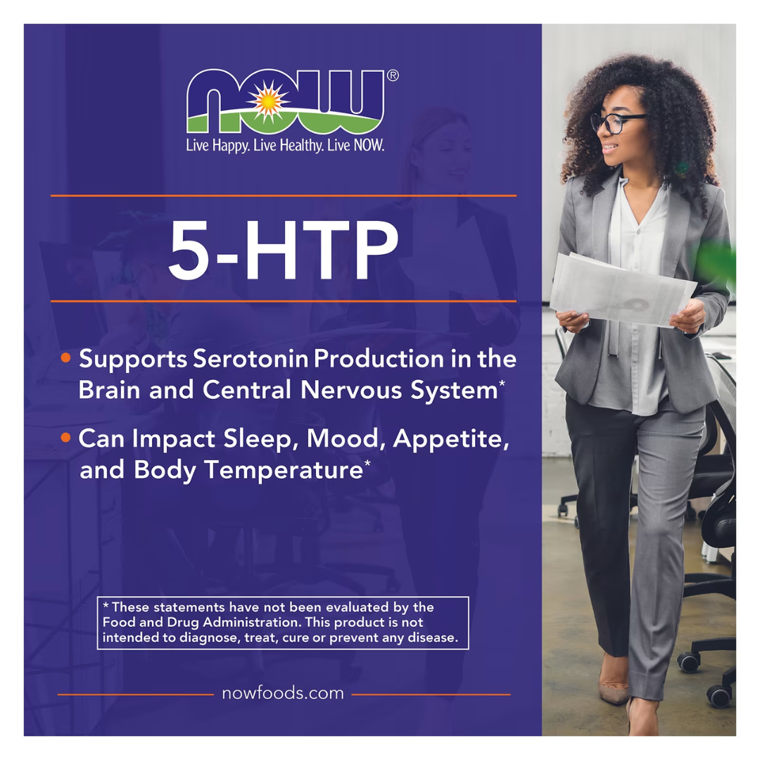 NOW Foods 5-HTP 100 mg Veg Capsules 60 & 120 Count – Natural Serotonin & Mood Support Supplement