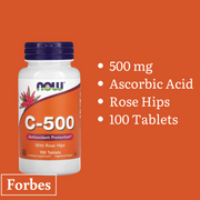 Now Foods C-1000 C-500 Calcium Ascorbate-C Ascorbic Acid Vitamin C Buffered Rose Hips 250 / 100 Tablets 250 Capsules