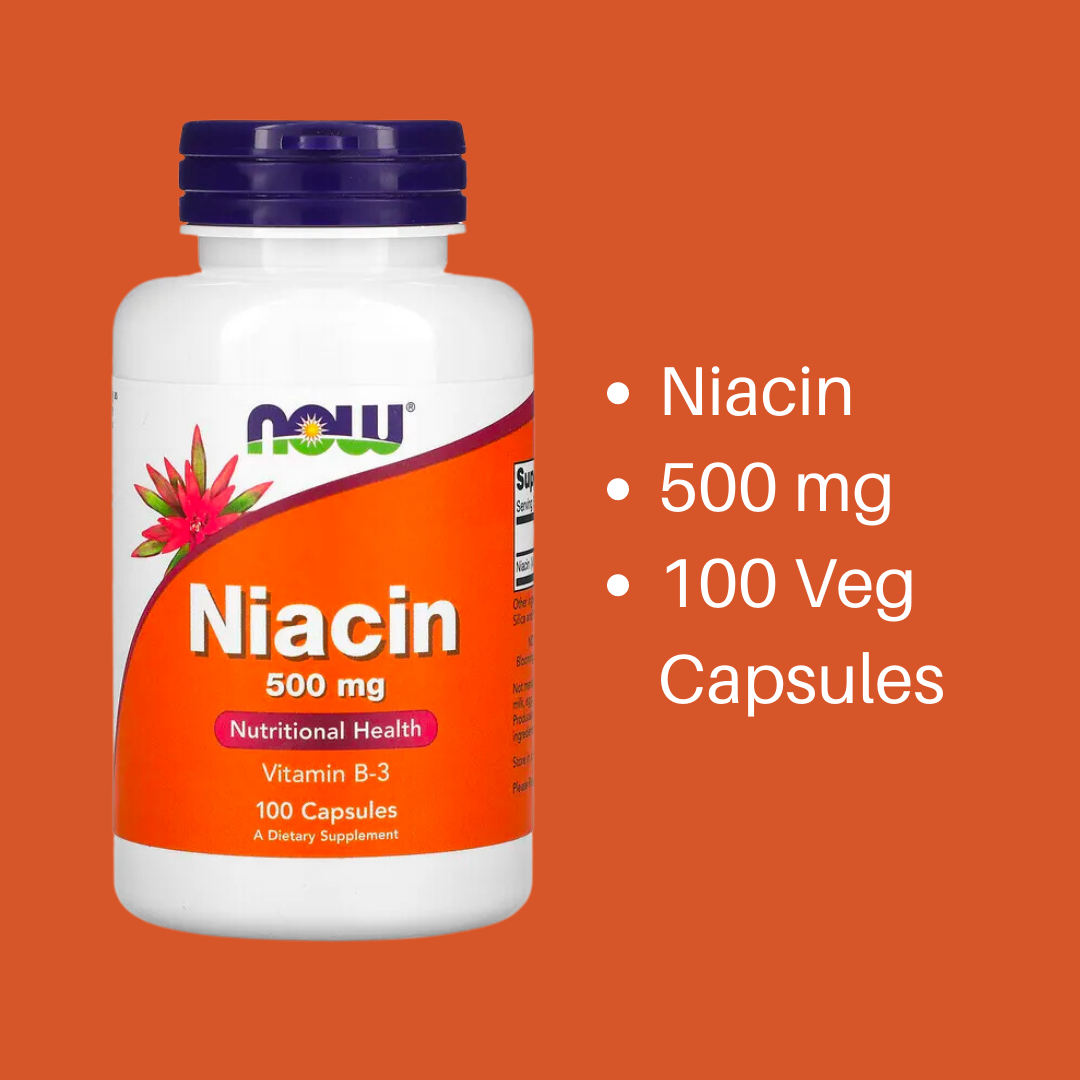 NOW Foods Niacin / Flush-Free / Double Strength 250 500 mg Veg Capsules Vitamin B-3 / B3