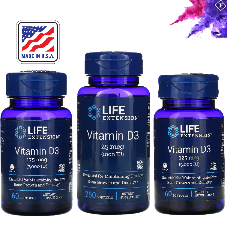 Life Extension Vitamin D3 USA Variant 1000 2000 5000 7000 IU Softgels Liquid Supplement
