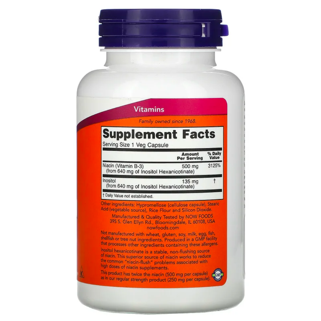 NOW Foods Niacin / Flush-Free / Double Strength 250 500 mg Veg Capsules Vitamin B-3 / B3