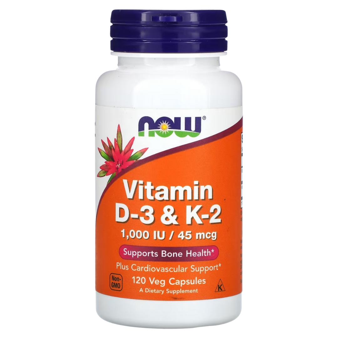 NOW FOODS Vitamin D-3 & K-2 120 Capsules – Bone Heart & Immune Health Support Supplement