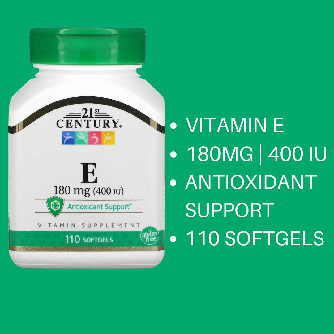 21st Century Vitamin E 400 IU 200 IU 110 Softgels for Antioxidant and Skin Health Support