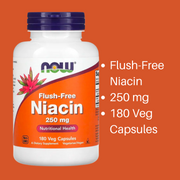 NOW Foods Niacin / Flush-Free / Double Strength 250 500 mg Veg Capsules Vitamin B-3 / B3