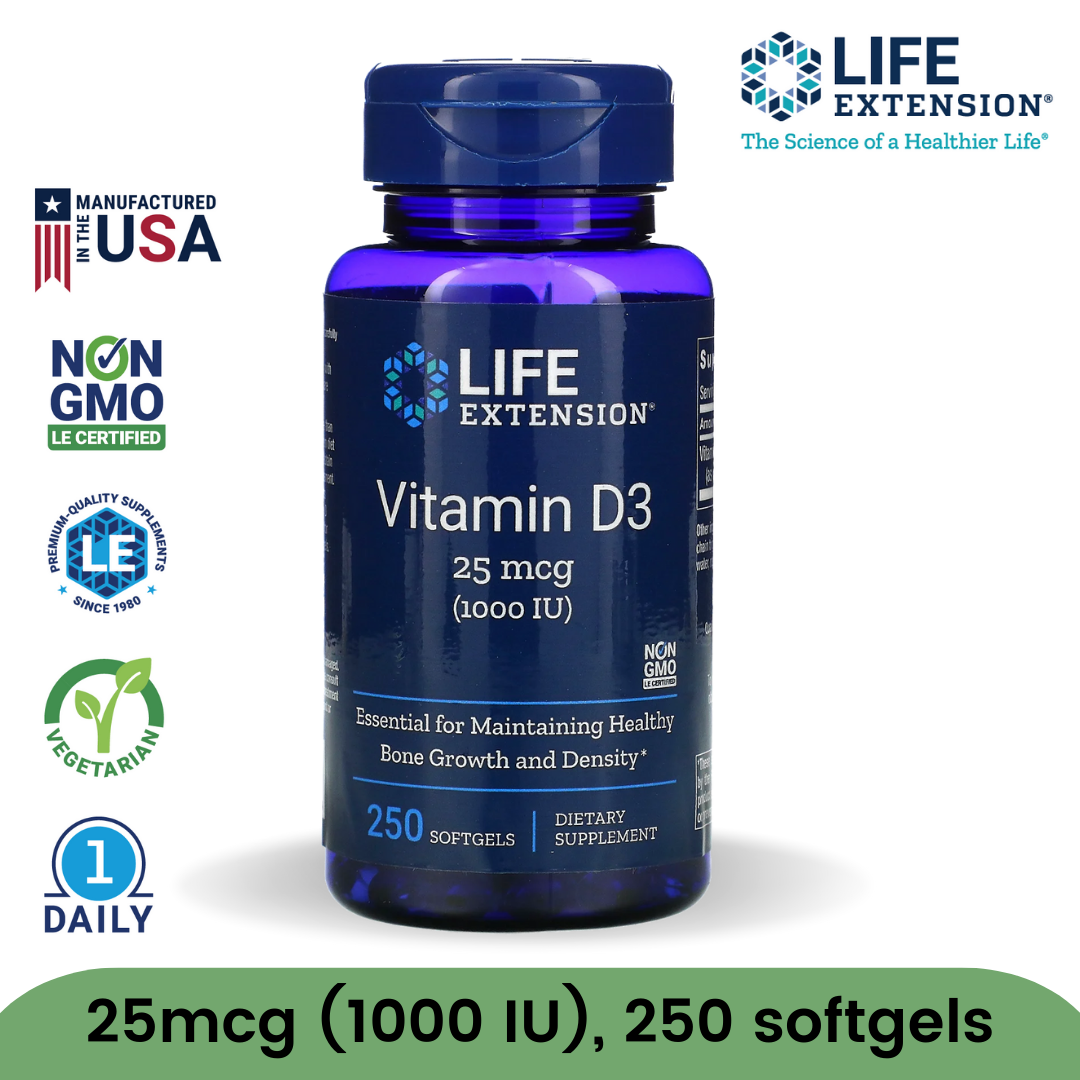 Life Extension Vitamin D3 USA Variant 1000 2000 5000 7000 IU Softgels Liquid Supplement