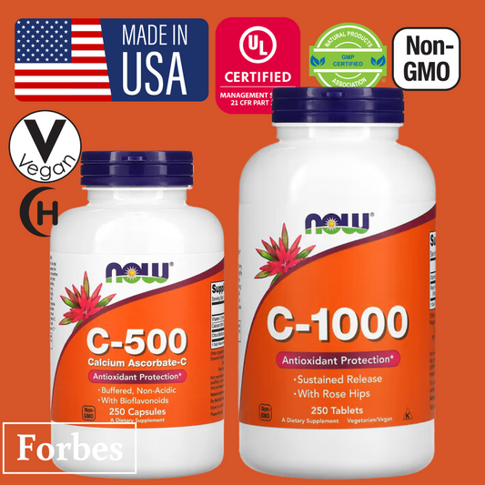 Now Foods C-1000 C-500 Calcium Ascorbate-C Ascorbic Acid Vitamin C Buffered Rose Hips 250 / 100 Tablets 250 Capsules