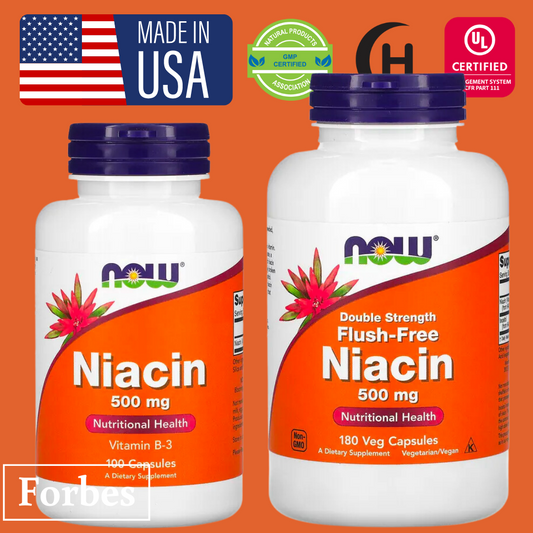 NOW Foods Niacin / Flush-Free / Double Strength 250 500 mg Veg Capsules Vitamin B-3 / B3