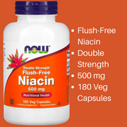 NOW Foods Niacin / Flush-Free / Double Strength 250 500 mg Veg Capsules Vitamin B-3 / B3