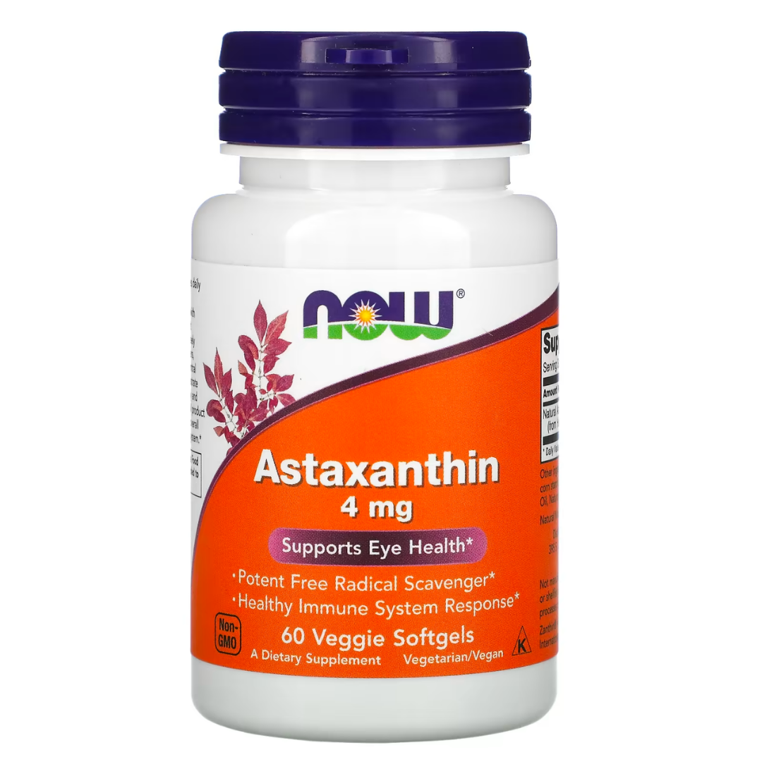 NOW Foods Astaxanthin 4mg 60 Veg Softgels – Antioxidant Support for Skin Eyes & Immune Health