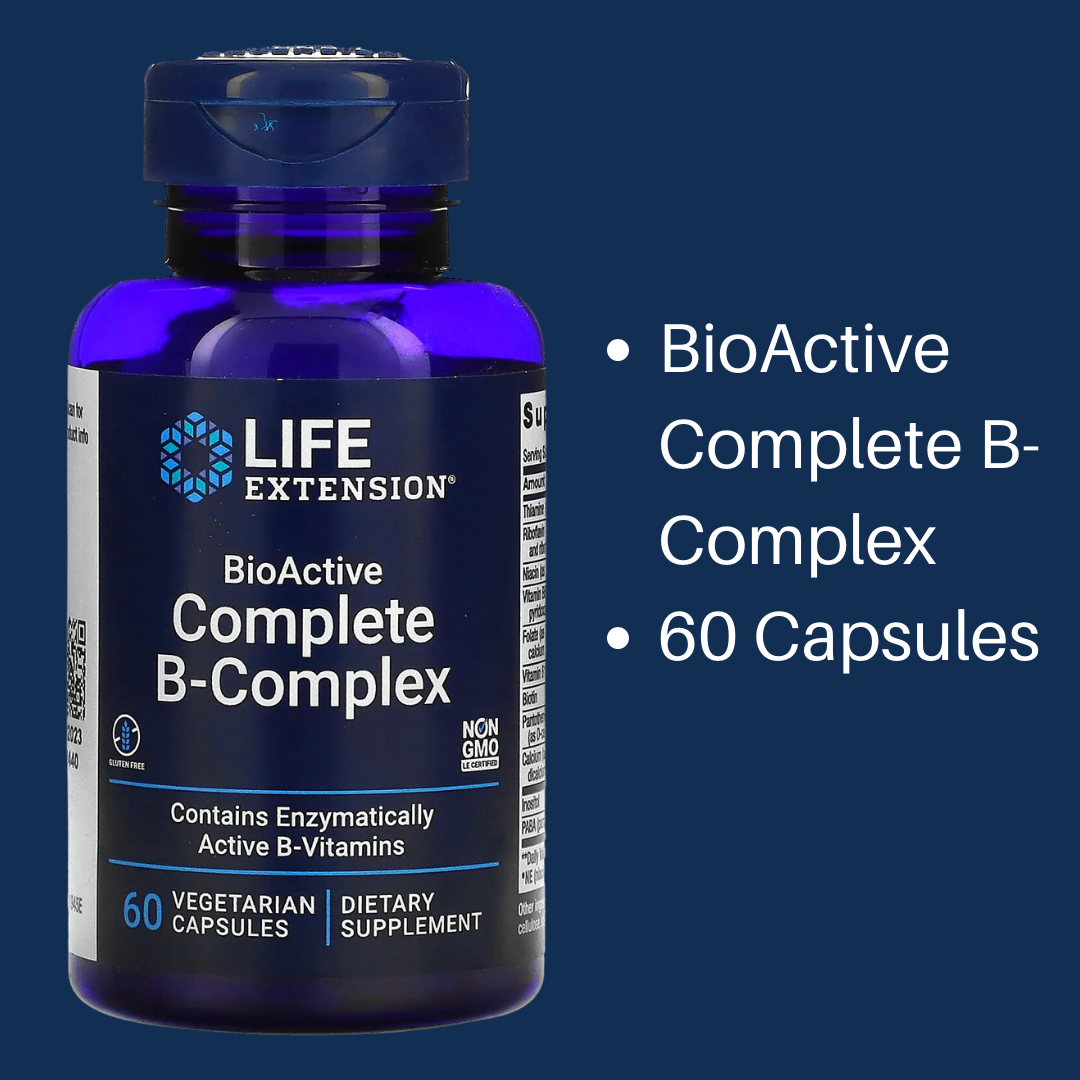 Life Extension BioActive B6 B12 Complete B-Complex B3 Niacin No Flush BioActive Folate & Vitamin B12 60/90 Vegetarian Capsules