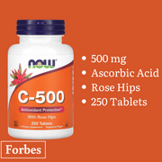 Now Foods C-1000 C-500 Calcium Ascorbate-C Ascorbic Acid Vitamin C Buffered Rose Hips 250 / 100 Tablets 250 Capsules
