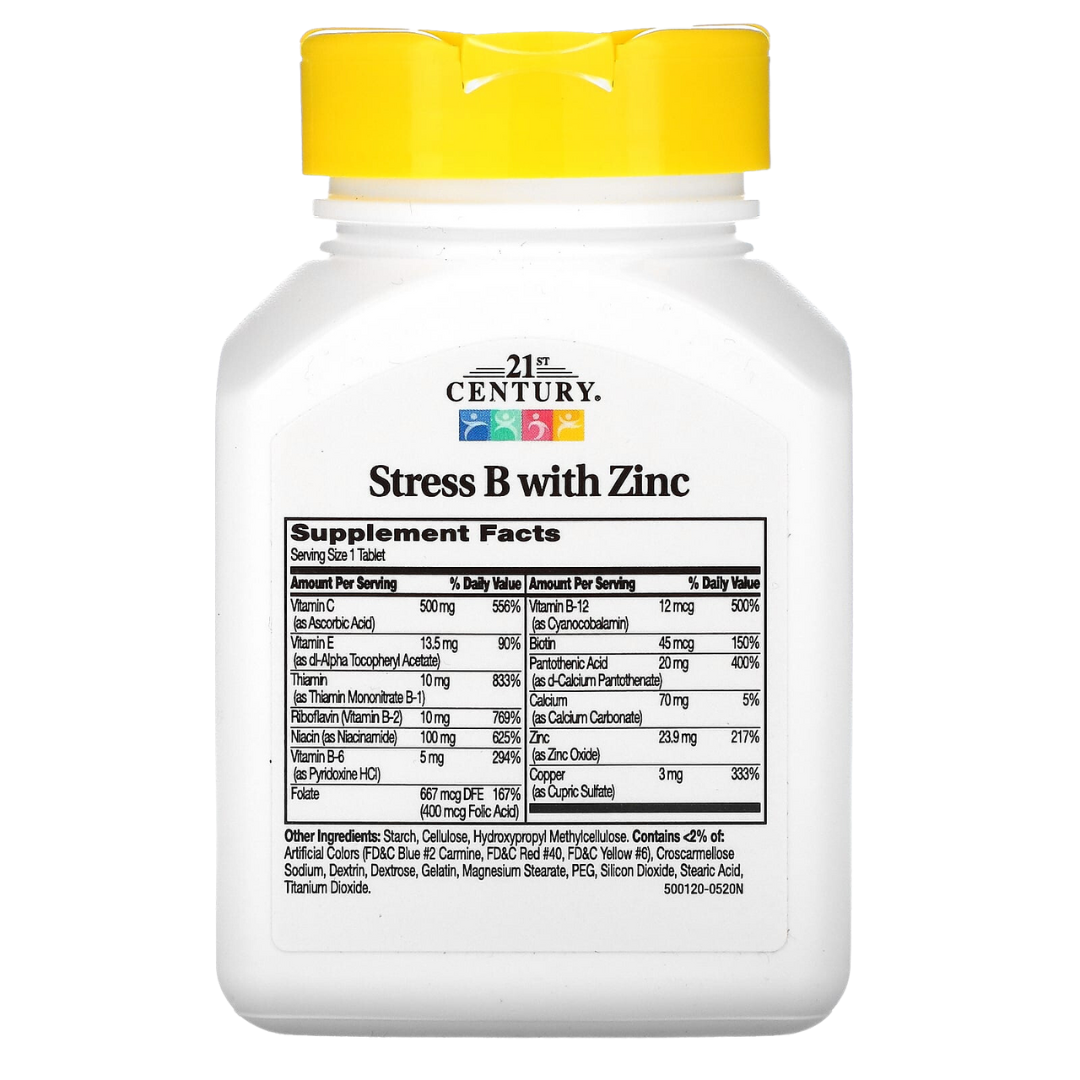 21st Century B Vitamins B12 B6 B Complex Stress B with Zinc Vit C 100-110 Tablets High Potency Daily