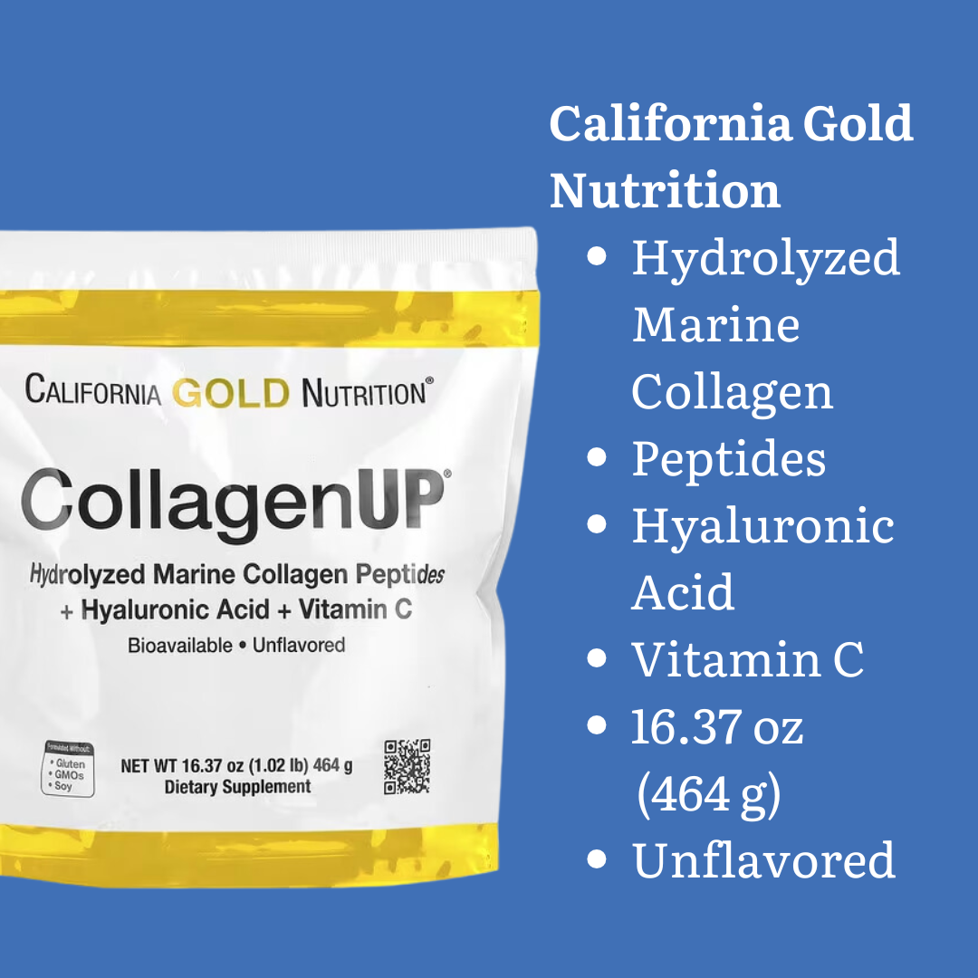 California Gold Nutrition CollagenUP Marine Hydrolyzed Collagen + Hyaluronic Acid + Vitamin C Unflavored 7.26 oz (206 g) California Gold Nutrition Hydrolyzed Marine Collagen Peptides Unflavored 7.05 oz (200 g) Road Matcha Collagen 8 ox (227 g)