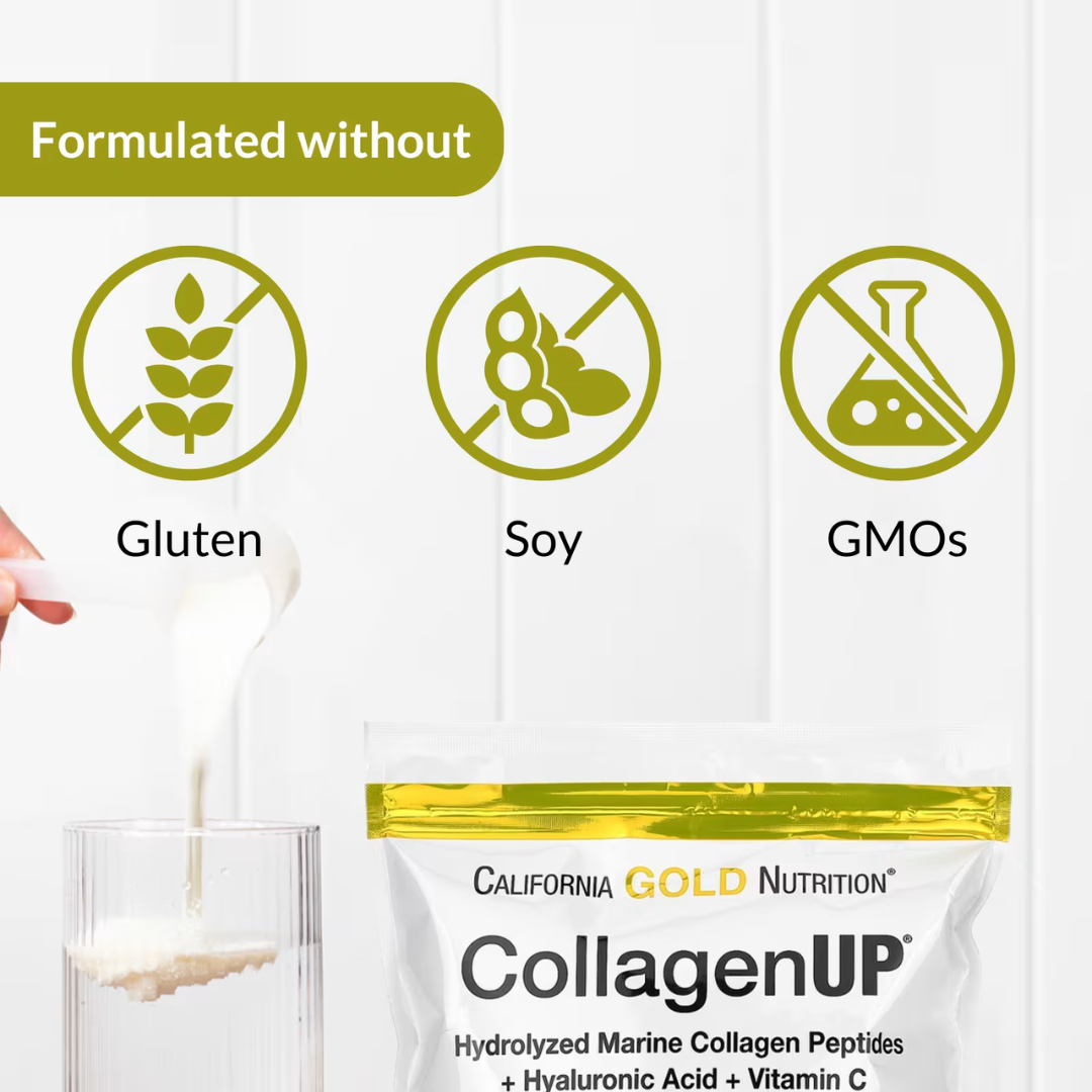 California Gold Nutrition CollagenUP Marine Hydrolyzed Collagen + Hyaluronic Acid + Vitamin C Unflavored 7.26 oz (206 g) California Gold Nutrition Hydrolyzed Marine Collagen Peptides Unflavored 7.05 oz (200 g) Road Matcha Collagen 8 ox (227 g)