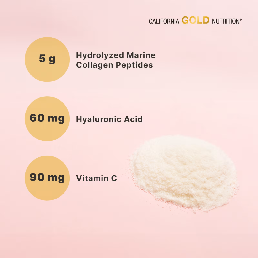 California Gold Nutrition CollagenUP Marine Hydrolyzed Collagen + Hyaluronic Acid + Vitamin C Unflavored 7.26 oz (206 g) California Gold Nutrition Hydrolyzed Marine Collagen Peptides Unflavored 7.05 oz (200 g) Road Matcha Collagen 8 ox (227 g)
