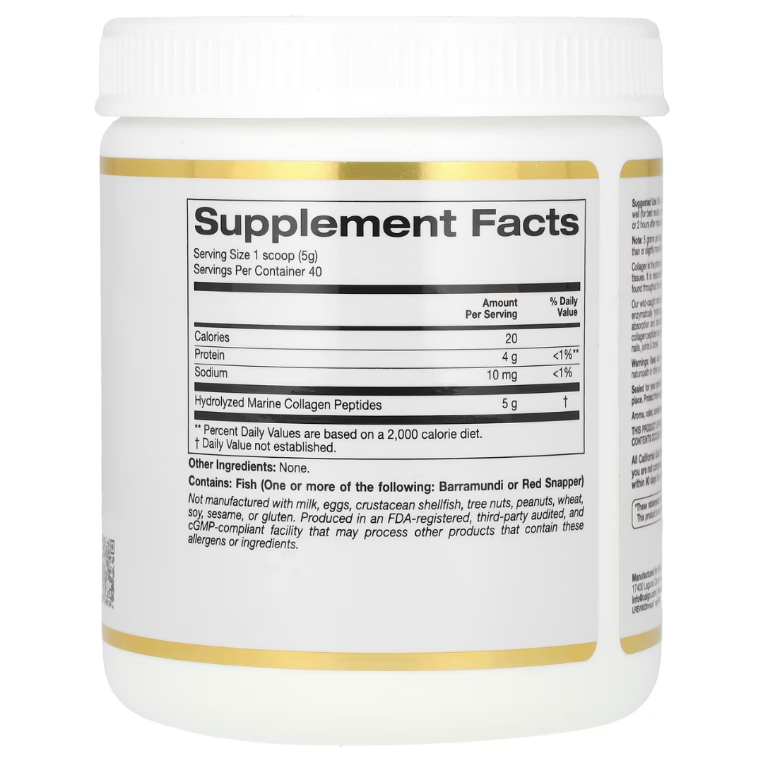 California Gold Nutrition CollagenUP Marine Hydrolyzed Collagen + Hyaluronic Acid + Vitamin C Unflavored 7.26 oz (206 g) California Gold Nutrition Hydrolyzed Marine Collagen Peptides Unflavored 7.05 oz (200 g) Road Matcha Collagen 8 ox (227 g)