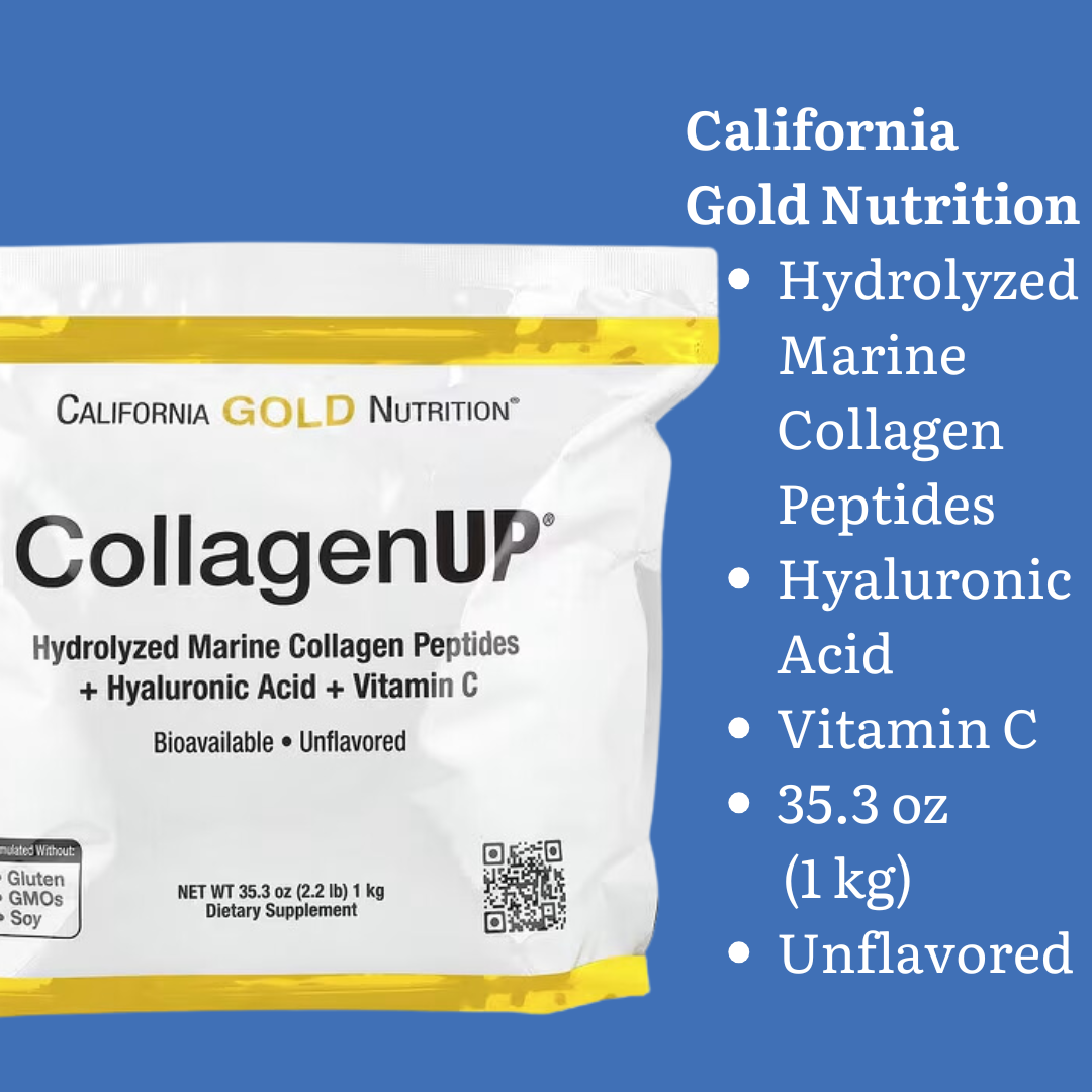 California Gold Nutrition CollagenUP Marine Hydrolyzed Collagen + Hyaluronic Acid + Vitamin C Unflavored 7.26 oz (206 g) California Gold Nutrition Hydrolyzed Marine Collagen Peptides Unflavored 7.05 oz (200 g) Road Matcha Collagen 8 ox (227 g)