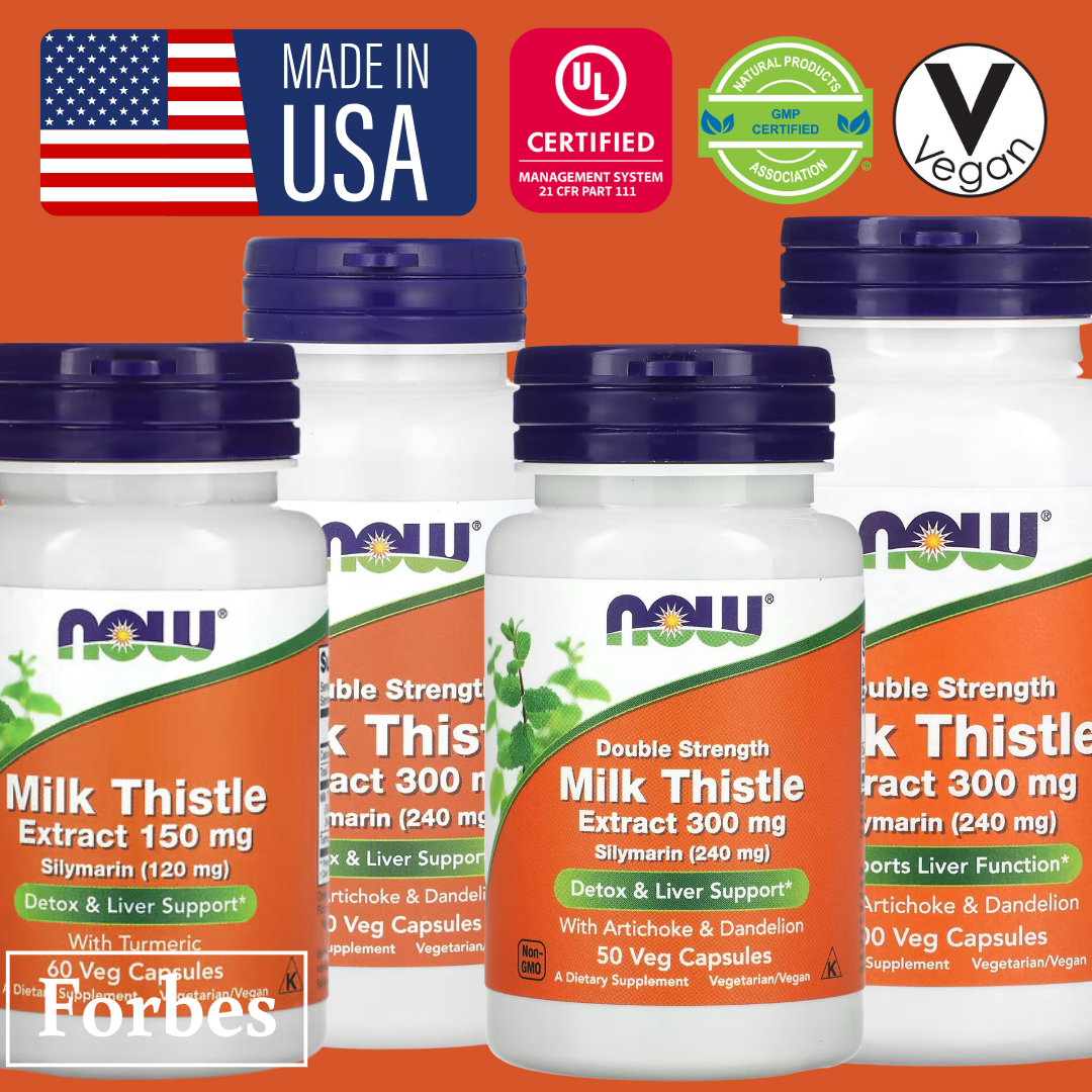 Now Foods Double Strength Silymarin Milk Thistle 300 mg 200 / 100Veg Capsules / Milk Thistle Extract with Turmeric 150 mg 60 Veg Capsules