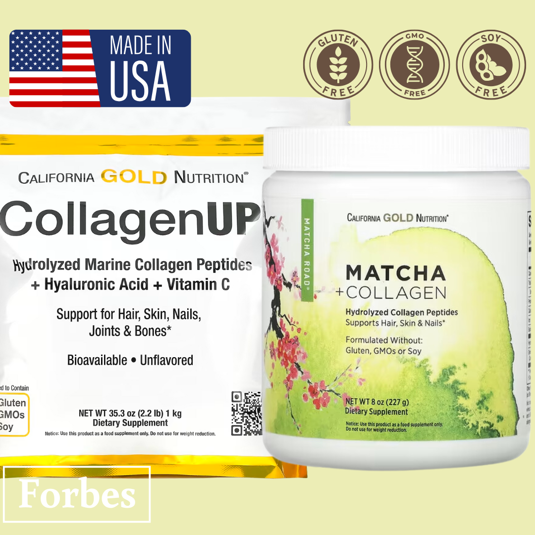 California Gold Nutrition CollagenUP Marine Hydrolyzed Collagen + Hyaluronic Acid + Vitamin C Unflavored 7.26 oz (206 g) California Gold Nutrition Hydrolyzed Marine Collagen Peptides Unflavored 7.05 oz (200 g) Road Matcha Collagen 8 ox (227 g)