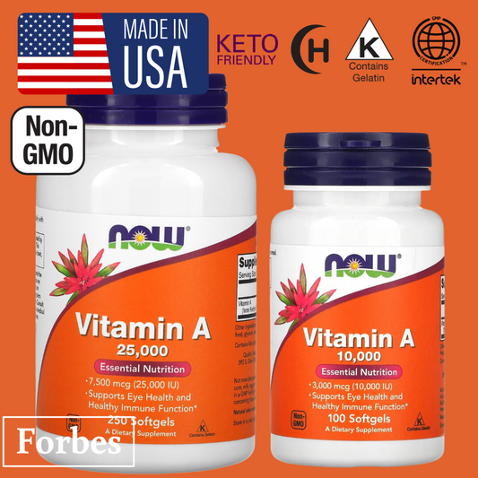 NOW FOODS Vitamin A 25000 & 10000 IU – Eye & Immune Support 250 & 100 Softgels