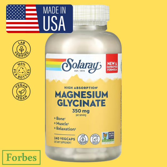 Solaray High Absorption Magnesium Glycinate 350 mg 120 & 240 VegCaps for Muscle Nerve Bone Support