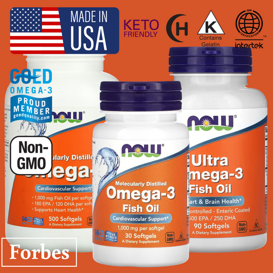 NOW Omega-3 Fish Oil 1000–2000mg | EPA / DHA | 30–500 sg - Heart & Brain Support - Enteric Coated