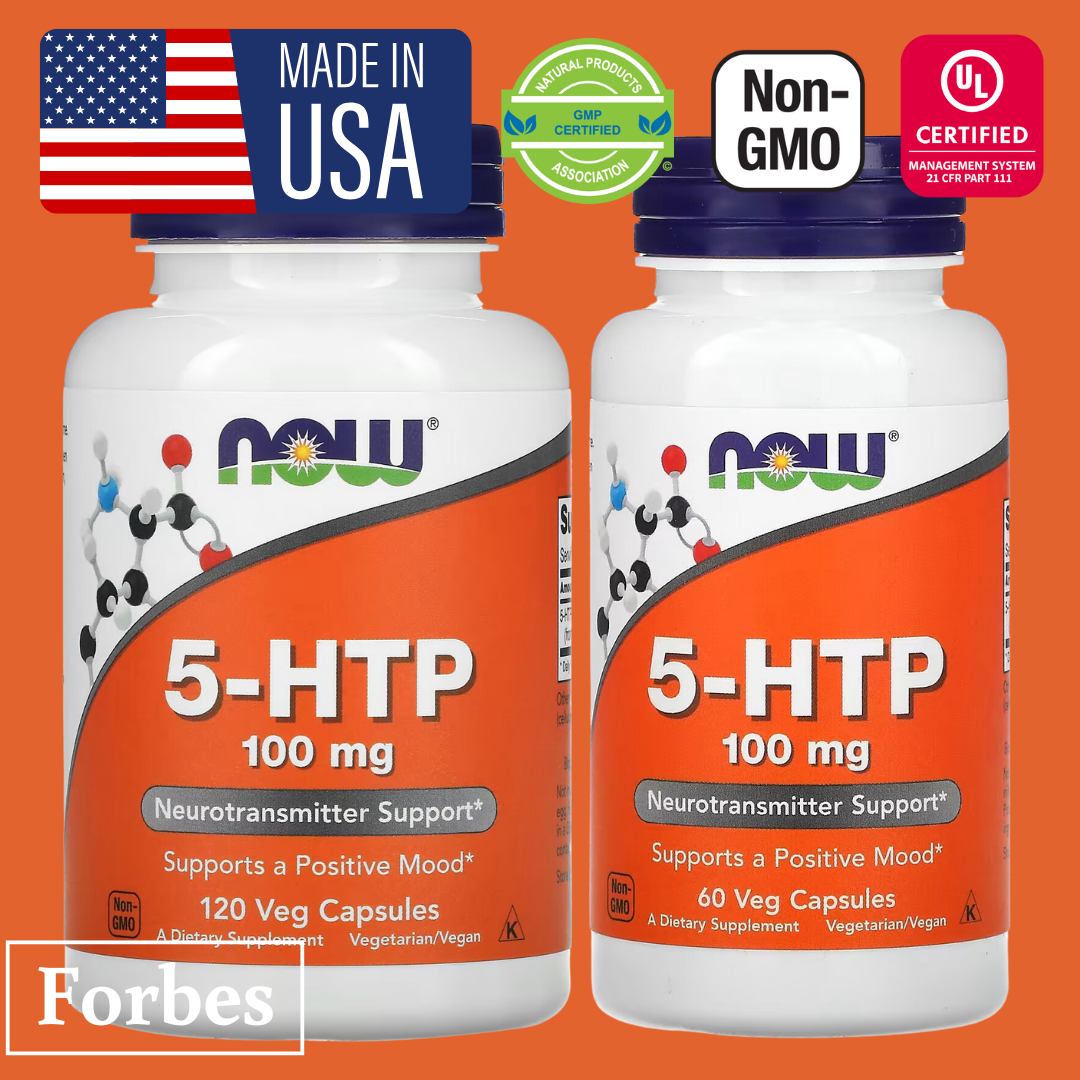 NOW Foods 5-HTP 100 mg Veg Capsules 60 & 120 Count – Natural Serotonin & Mood Support Supplement
