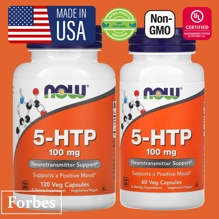 NOW Foods 5-HTP 100 mg Veg Capsules 60 & 120 Count – Natural Serotonin & Mood Support Supplement