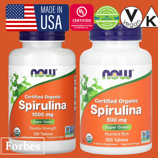 NOW Foods Organic Spirulina 500mg 100/200 Tablets & Organic Spirulina 1000 mg 120/240 Tablets