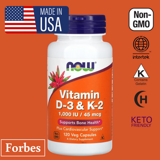 NOW FOODS Vitamin D-3 & K-2 120 Capsules – Bone Heart & Immune Health Support Supplement