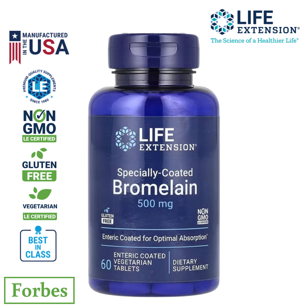 Life Extension Specially Coated Bromelain 500 mg 60 Veg Tablets Supports Joint & Digestive Health